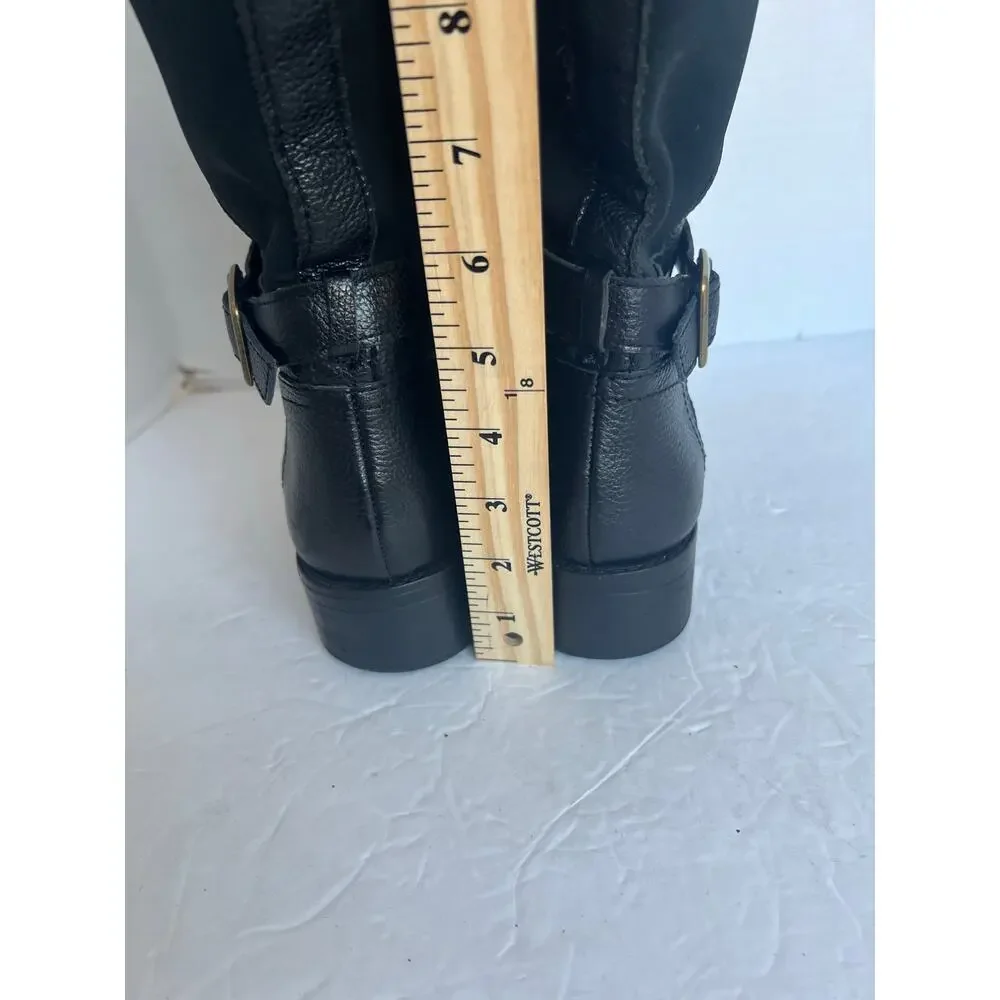 Naturalizer N5 Black Leather Zip Knee High Block Heel Wide Shaft Riding Boots 10